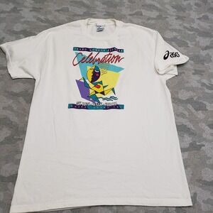 Vintage Asics Shirt Mens Large White Running Pullover Short Sleeve